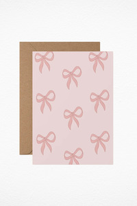 Pink Bow Pattern - Blank Greeting Card