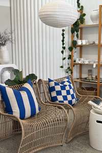 Best Selling: Checks/Stripe - 100% Linen Cushion Azure