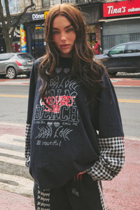 The Be Happy Gingham Long Sleeve Tee