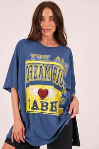 The Very Oversized Dream Big Beaded Tee - Blue