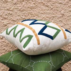 Chair & Sofa Cushions: Zig Zag Patterned White Cotton Cushion Cover