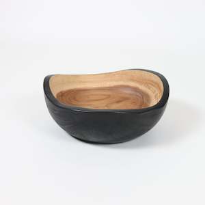Baskets And Storage: Black and Wooden Curved Bowl