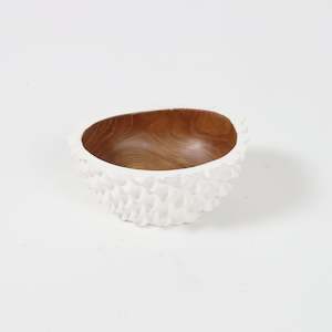Durian Style Carved Bowl White and Natural Finish