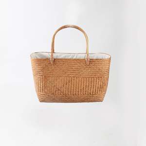 Bamboo Woven Lined Market Basket With Cane Handles