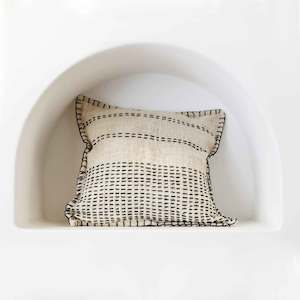 All: Cream & Black Stitching Cotton Cushion Cover