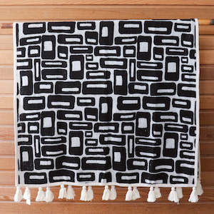 Cream & Black Orb Pattern Cotton Throw with Cream Fringing