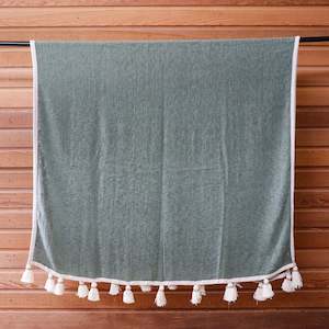 Moss Green Throw with Cream Lining and Tassels
