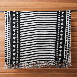 All: Black & Beige Patterned Cotton Throw
