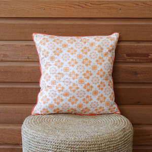 Orange & White Patterned Cotton Cushion Cover