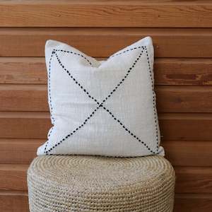 Cream & Black Stitching Cotton Cushion Cover