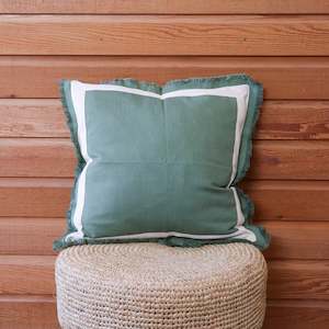 Moss Green with Fringing with Cream Boarder Cotton Cushion Cover