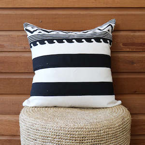 White and Black Patterned Cotton Cushion Cover
