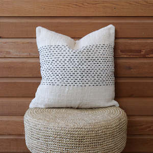Cream and Black Stitching Cotton Cushion Cover