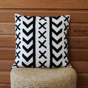 White & Black Cross Patterned Cotton Cushion Cover