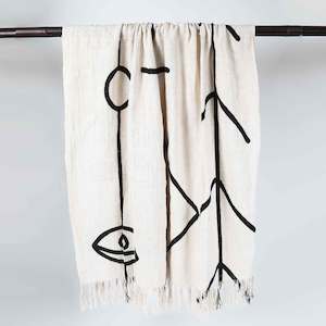 Coastal Collection: Black and White Cotton Throw with Tassels