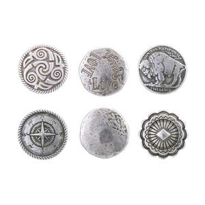 Button Conchos, Antique Silver