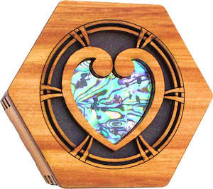 Abstract Design: Rimu Hexagonal Box - Paua Heart
