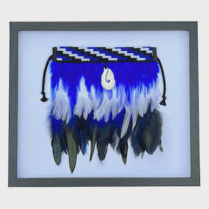 Other Wall Arts: Box Framed Korowai - Blue Koru Pendant