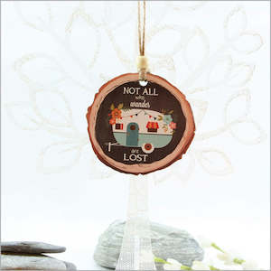Christmas: Wood Slice Hanging Ornament - Caravan