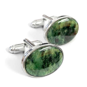 Cufflinks: Greenstone Cufflinks Oval Silver Box