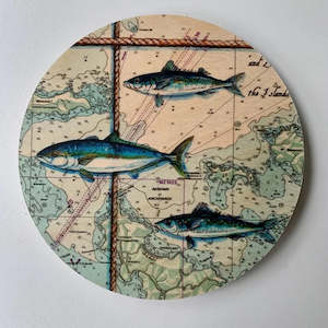 Wooden Art: Plywood Wall Art - Fish on Mariner Map