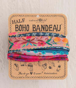 Hair Accessory: Half Bandeau Pink/Blue Border