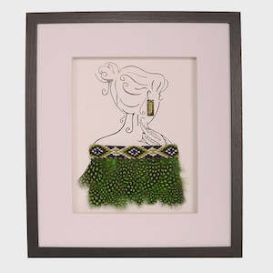 Framed Korowai on Modern Lady - Forest colours