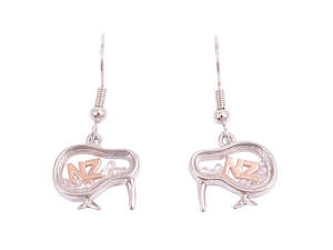 Kiwiana Earrings: Boxed zircon NZ kiwi rhodium earrings