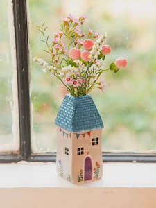Vases Ornaments: Cottage Bud Vase - Teal Cottage