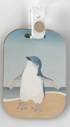 Bag Tags: Wood Luggage Tag - Blue Penguin