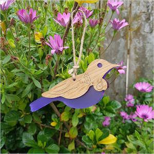Christmas: Hanging Ornament - Tui (Bamboo+Purple Satin Acrylic)