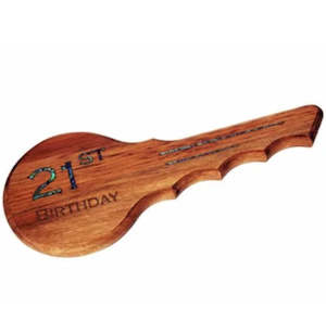 Wooden Art: 21ST KEY - RIMU - ROUND - PAUA WORDS