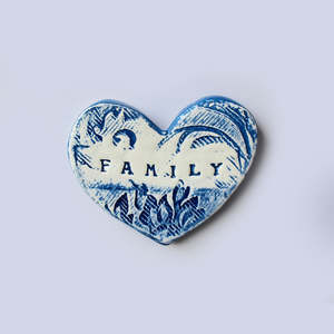 Ceramic Flat Heart Tile - Family Blue Flora