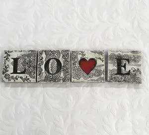 Ceramic Wall Arts: LOVE Blocks Ceramic White Set of 4