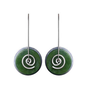 Sterling Silver Greenstone Spiral Drop Earrings Medium