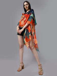 Merino Garment: Floral Brush Art Merino Wool Travel Cape