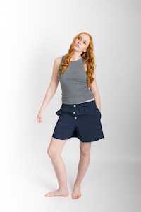 Camilla Boxer Shorts, Navy Pinstripe