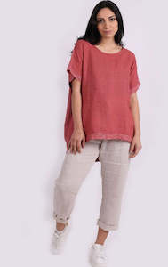 Anne Kate Tops: Anne + Kate Italian Sequin Hem Linen Lagenlook Top