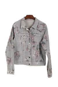 Reversible Denim Jacket: Onado Reversible Denim Jacket Houndstooth Grey
