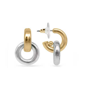 New: Ear Sense Earring Gold & Silver Interlocking Hoop F421