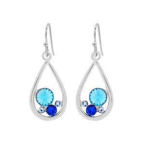 Ear Sense Earring F366 20mm Silver Swarovski Blue Multi Crystal Teardrops on a French Hook