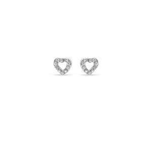 Ear Sense Earring CH264 Mini Silver Crystal Open Heart Stud Earrings
