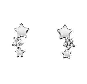 Ear Sense Hypoallergenic Earrings: Ear Sense Earring CH284 Silver Crystal Triple Star Stud