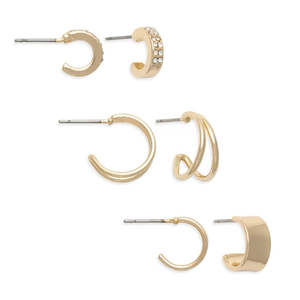 Ear Sense Hypoallergenic Earrings: Ear Sense Earring FC330 Gold Crystal/Wide/Double Hoop Trio