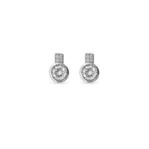 Ear Sense Earring CH265 Silver Square Pave with Bezel set Crystal Stud Earrings