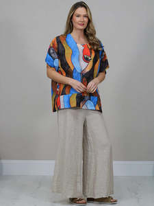 Anne + Kate Italian Linen Blend Face Print Top