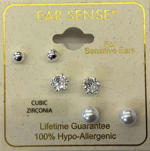 Ear Sense Silver Ball CZ & Pearl Trio FC704