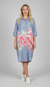 Anne + Kate Italian Floral Check Oversized Shirt Dress