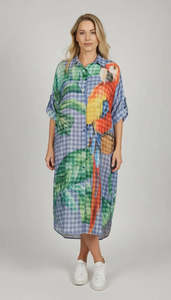 Clothing: Anne + Kate Italian Tropical Parrot Print Oversized Shirt Dress