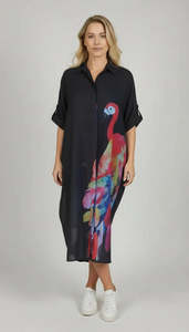 Anne + Kate Italian Flamingo Print Oversized Shirt Dress